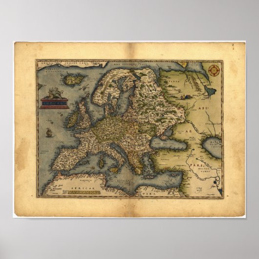 Antique Map of Europe ORTELIUS ATLAS 1570 A.D. ポスター (正面)