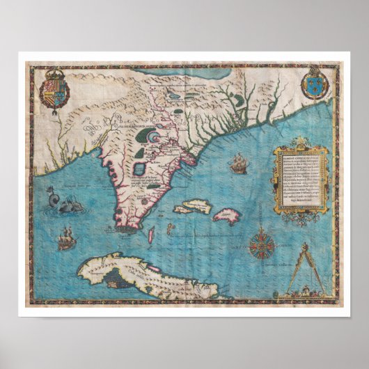 Antique Map of Florida and Cuba ポスター (正面)