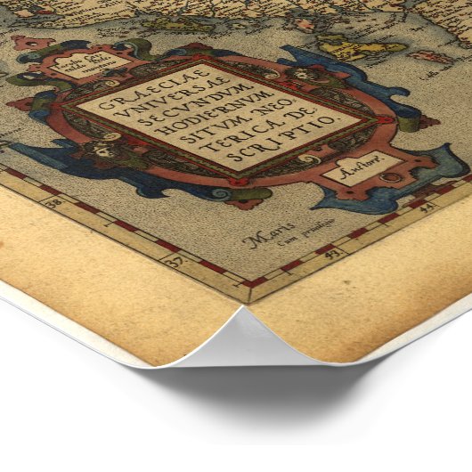 Antique Map of Greece ORTELIUS ATLAS 1570 A.D. ポスター (角)