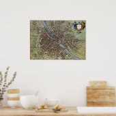 Antique Map of Paris France ポスター (キッチン)