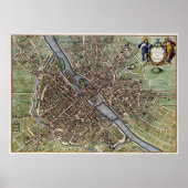 Antique Map of Paris France ポスター (正面)