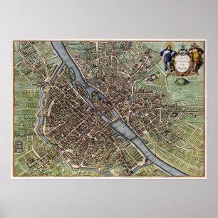 Antique Map of Paris France ポスター