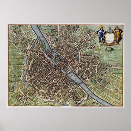 Antique Map of Paris France ポスター (正面)