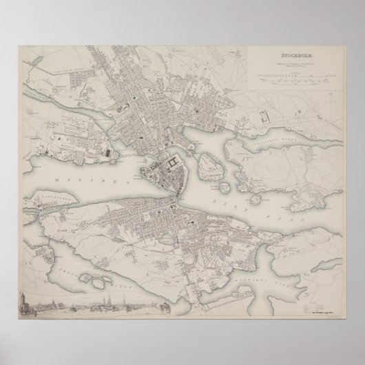 Antique Map of Stockholm, Sweden ポスター (正面)