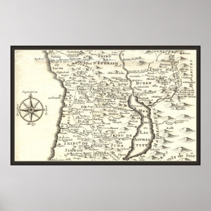 Antique Map Tribes of Israel, Jerusalem, Dead Sea ポスター