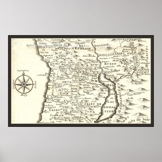 Antique Map Tribes of Israel, Jerusalem, Dead Sea ポスター (正面)