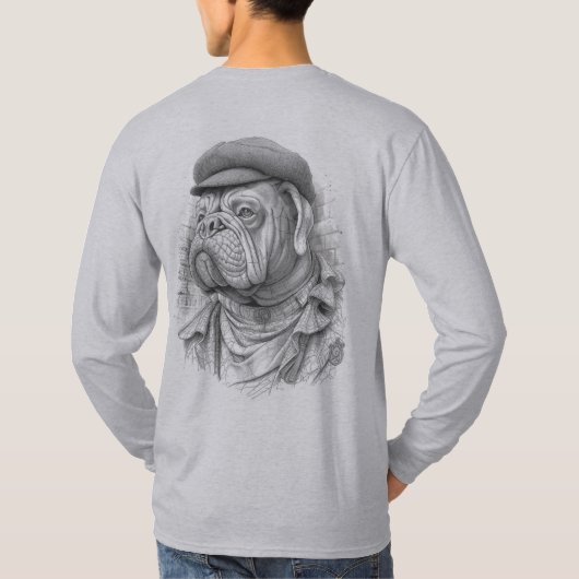 Antique Marble Bulldog Minister Statue in Flat Cap Tシャツ (裏面)