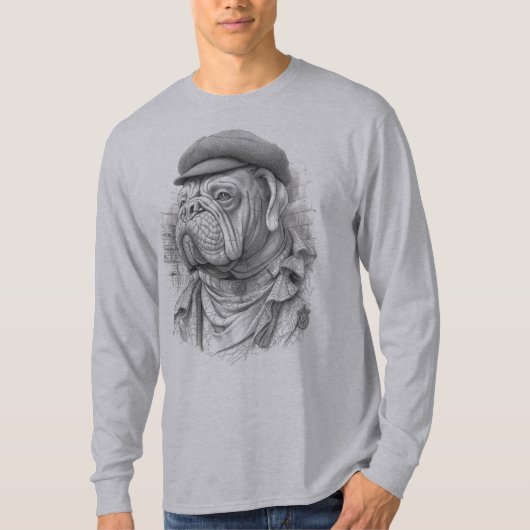 Antique Marble Bulldog Minister Statue in Flat Cap Tシャツ (正面)