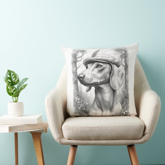 Antique Marble Dachshund Statue Decor Pillow クッション (椅子)