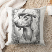 Antique Marble Dachshund Statue Decor Pillow クッション (ブランケット)