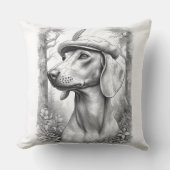 Antique Marble Dachshund Statue Decor Pillow クッション (正面)