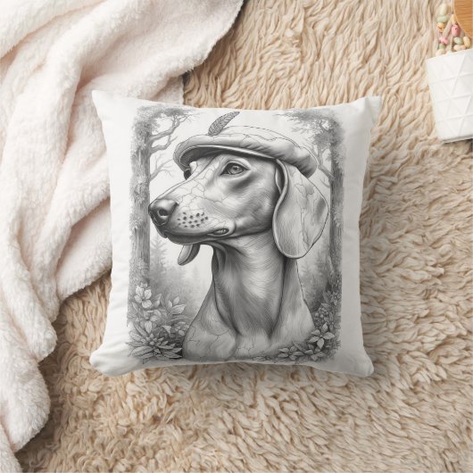 Antique Marble Dachshund Statue Decor Pillow クッション (ブランケット)