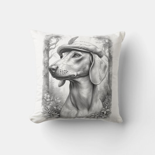 Antique Marble Dachshund Statue Decor Pillow クッション (正面)