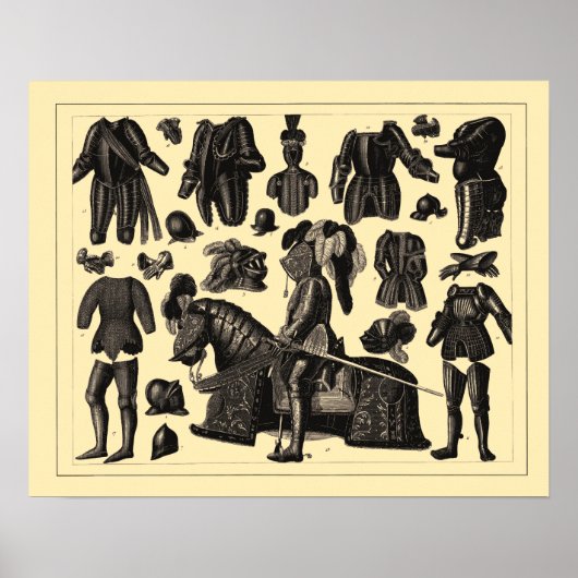 Antique Medieval Armor Illustrations Poster ポスター (正面)