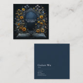 Antique Mirror Floral Open Book Dark Academia スクエア名刺 (正面/裏面)