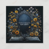 Antique Mirror Floral Open Book Dark Academia スクエア名刺 (正面)