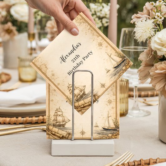 Antique Nautical Map Birthday スタンダードカクテルナプキン