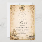 Antique Nautical Map Wedding セーブザデート (正面)