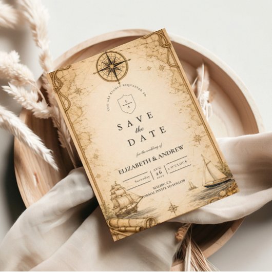 Antique Nautical Map Wedding セーブザデート