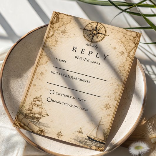 Antique Nautical Map Wedding 出欠カード