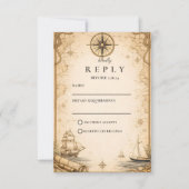 Antique Nautical Map Wedding 出欠カード (正面)