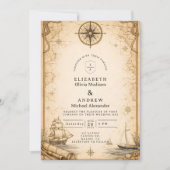 Antique Nautical Map Wedding 招待状 (正面)