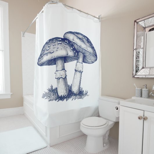 Antique of mushroom drawing シャワーカーテン (インサイチュ)