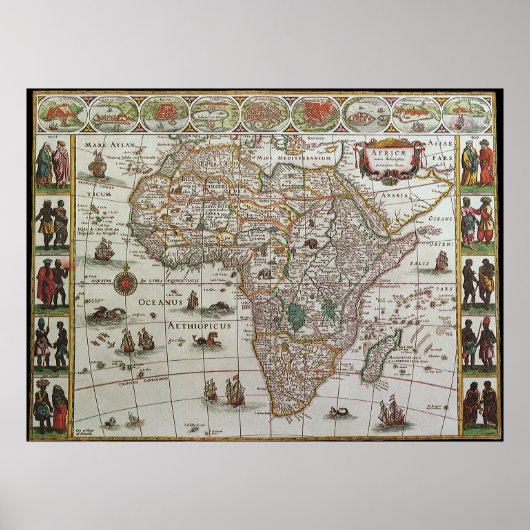 Antique Old World Map of Africa, c. 1635 ポスター (正面)