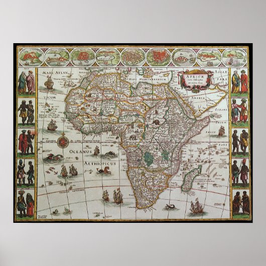 Antique Old World Map of Africa, c. 1635 ポスター (正面)