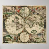 Antique Old World Map of the World Poster ポスター (正面)