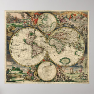 Antique Old World Map of the World Poster ポスター