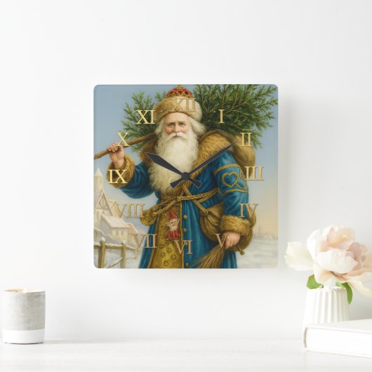 Antique Olde World Santa スクエア壁時計 (ホーム)