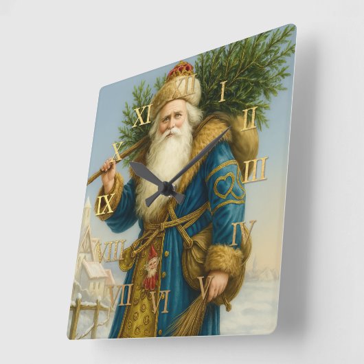 Antique Olde World Santa スクエア壁時計 (傾斜)