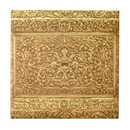 Antique Ornamental Golden Floral Pattern タイル (正面)