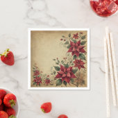 Antique Parchment Poinsettia Border Découpage スタンダードカクテルナプキン (インサイチュ)