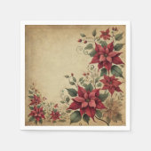 Antique Parchment Poinsettia Border Découpage スタンダードカクテルナプキン (正面)