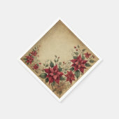 Antique Parchment Poinsettia Border Découpage スタンダードカクテルナプキン (角)