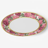 Antique Pink & Dk Pink Victorian Garden Roses Gold ペーパープレート (アングル)