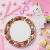 Antique Pink & Red Victorian Garden Roses Gold Rim ペーパープレート (パーティー)