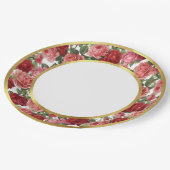Antique Pink & Red Victorian Garden Roses Gold Rim ペーパープレート (アングル)
