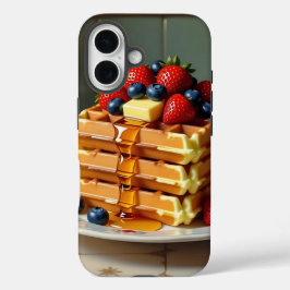 Antique Plate of Waffles with Strawberries  iPhone 16ケース