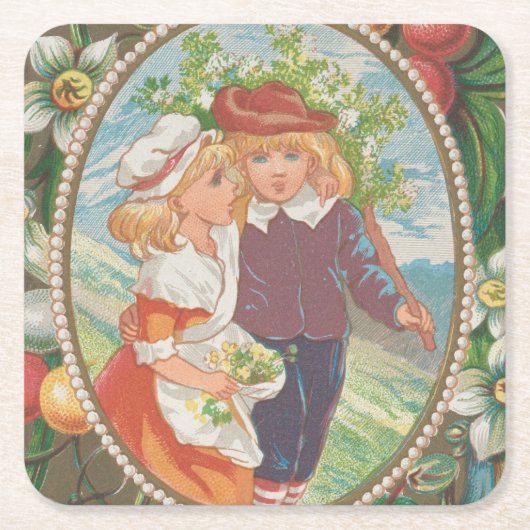 Antique Quirky Valentine, Victorian Era, 1874 スクエアペーパーコースター (正面)