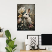 Antique Rabbit Bunny Flower Print, Easter ポスター (ホームオフィス)