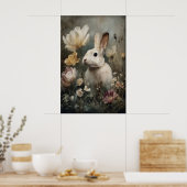 Antique Rabbit Bunny Flower Print, Easter ポスター (キッチン)