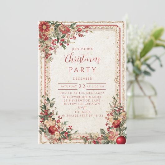 Antique Red Berry Baroque Christmas 招待状 (スタンド正面)