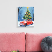 Antique Red Car Christmas Tree キャンバスプリント (インサイチュ (リビング))