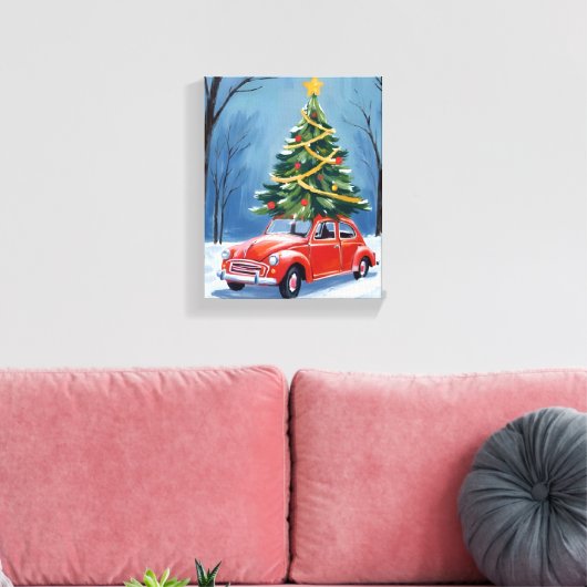 Antique Red Car Christmas Tree キャンバスプリント (インサイチュ (リビング))