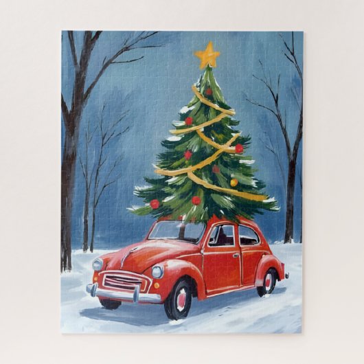 Antique Red Car Christmas Tree ジグソーパズル (縦)