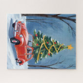 Antique Red Car Christmas Tree ジグソーパズル (横)