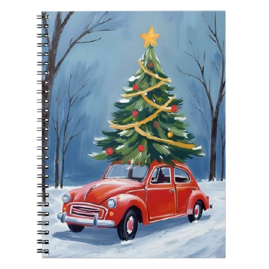 Antique Red Car Christmas Tree ノートブック (正面)